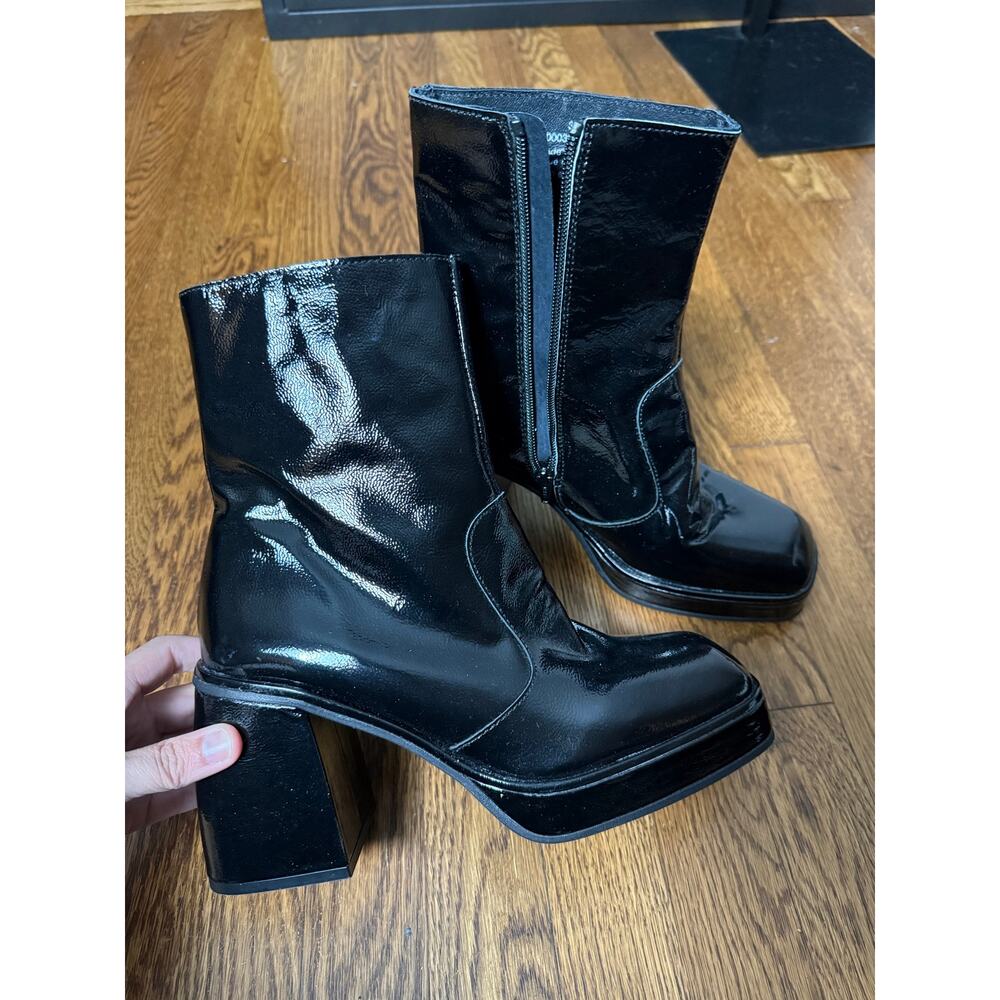 Free People Ruby Shine Platform Boot EU39 Patent Leather Black 70s Inspired EUC